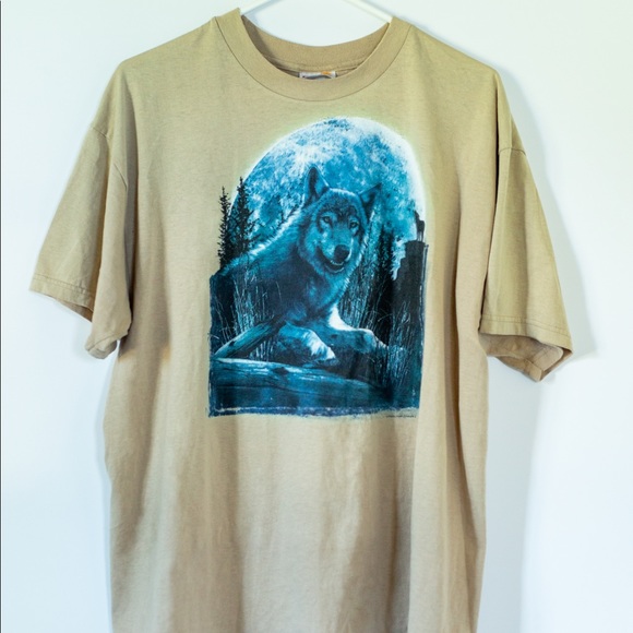 Vintage 90s Animal Illustration Wolf Tee - Picture 1 of 2